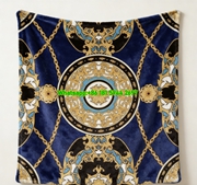 Versace Deep Blue and Gold Baroque Chain Print Flannel Throw Blanket IMG_1502